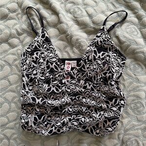 Anthropologie Black and White Floral Tank Top